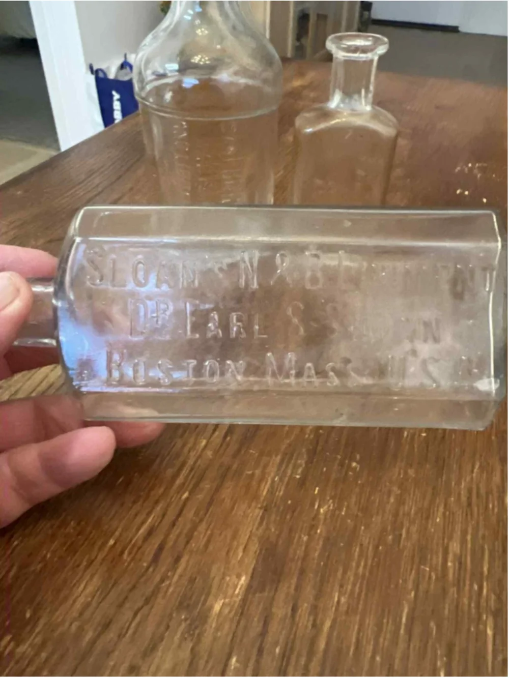 Antique Embossed Glass Bottle Lot Druggist Pharmacy Sloan’s Liniment Hoyt’s
